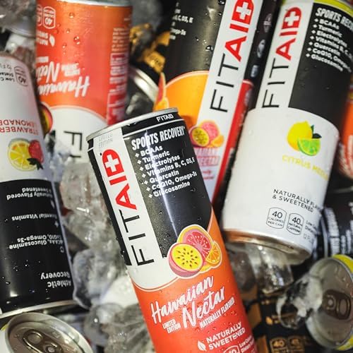 LIFEAID FITAID Workout Recovery Blend Variety Pack BCAA Glucosamine Full B Complex Electrolytes Omega-3s 100% Clean Vegan Naturally Sweetened & Flavored 12-oz. cans (Pack of 24) - Packaging May Vary