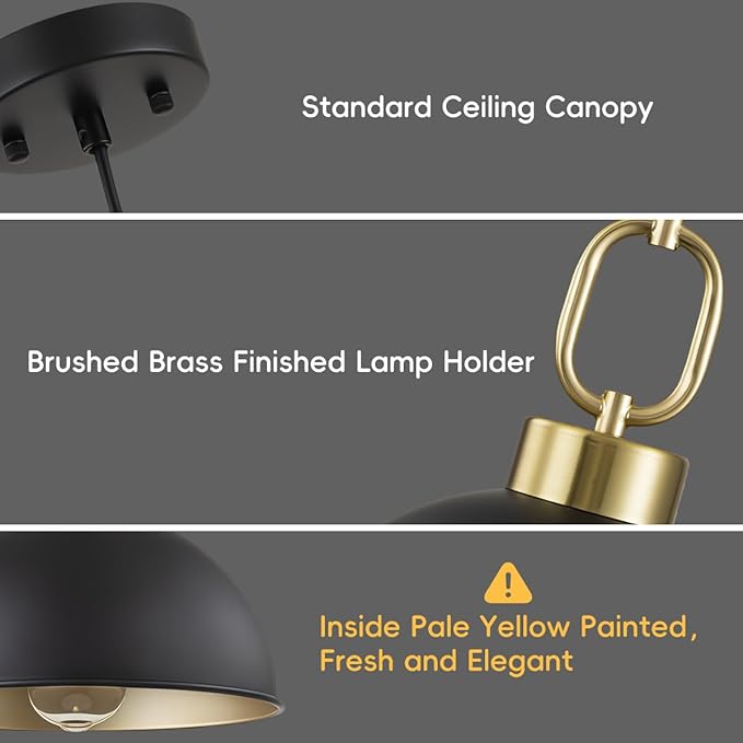 2 Pack Farmhouse Black Pendant Lights Kitchen Island, 10'' Industrial Dome Pendant Light Fixtures, Adjustable Height Modern Hanging Light for Kitchen Dining Room Entryway Bar
