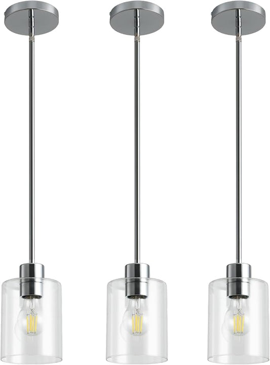 Chrome Pendant Lights Kitchen Island - Clear Glass Pendant Light Fixture Multiple Stems Rods 3 Units 12 Inch 3 Units 4 Inch (3 Pack Chrome Downrod)