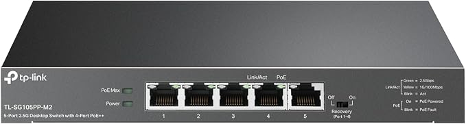 TP-Link TL-SG105PP-M2 - 5 Port 2.5 Gigabit Switch, Multi-Gigabit, 4 PoE++ Ports @123W, Fanless Metal Design, Plug & Play, PoE Auto Recovery, QoS & IGMP, Free Expert Help