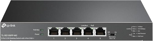 TP-Link TL-SG105PP-M2 - 5 Port 2.5 Gigabit Switch, Multi-Gigabit, 4 PoE++ Ports @123W, Fanless Metal Design, Plug & Play, PoE Auto Recovery, QoS & IGMP, Free Expert Help