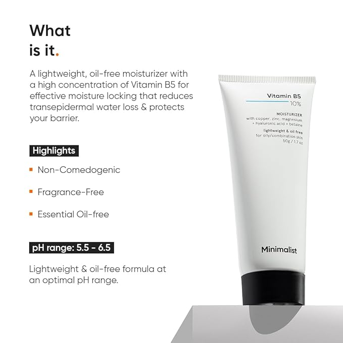 Minimalist Vitamin B5 10% Face Moisturizer for Oily & Acne Prone Skin | Oil Free Fast Absorbing Lightweight Gel | For Women & Men | 1.7 Oz / 50 gm
