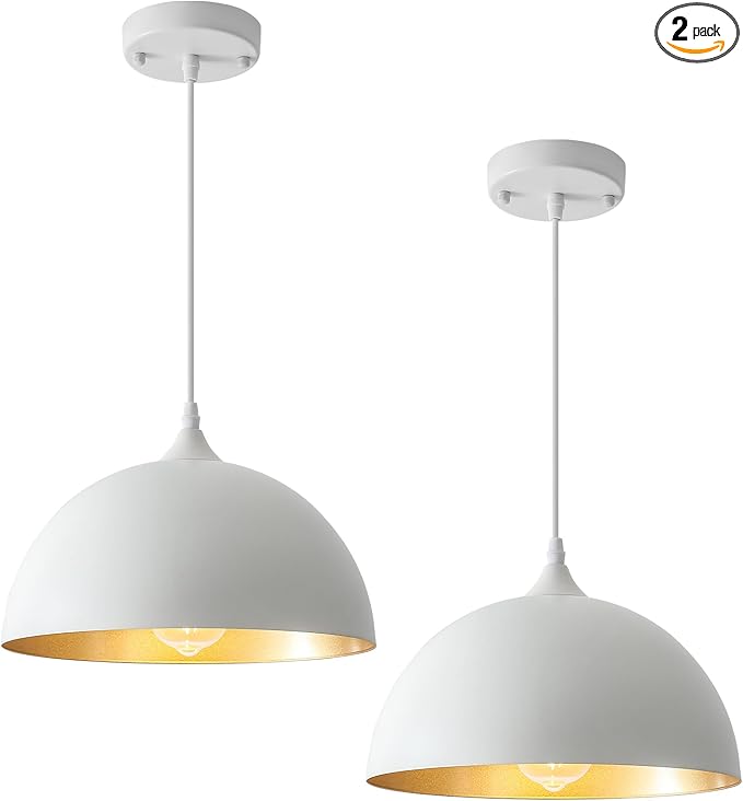 White Pendant Light 2 Pack, 11.8" Farmhouse Pendant Lights Adjustable Height, Modern Pendant Lighting for Kitchen Island Dining Room Bedroom