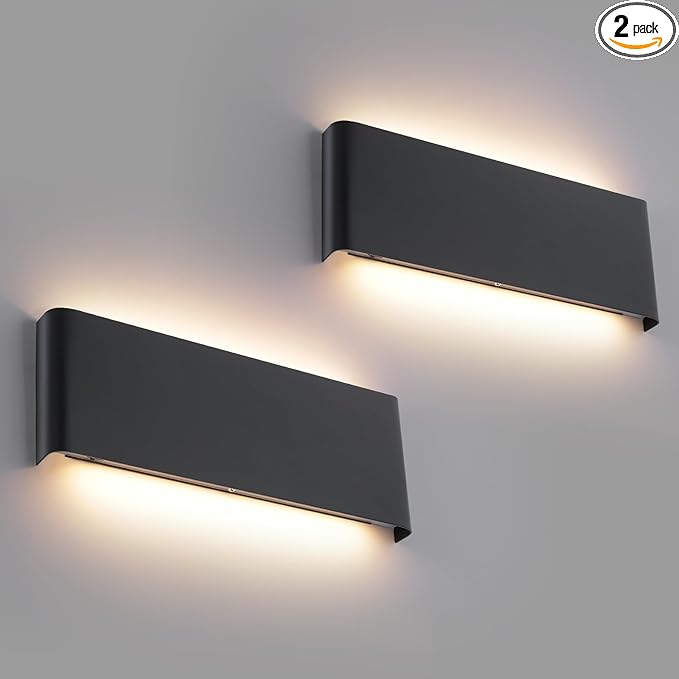 Mille Lucciole 11"Modern LED vanity light,15W Dimmable 5 CCT (3000K-6500K) Adjustable Wall Lamp,Up and Down Wall Lighting,Indoor Wall Sconce for Bedroom,Staircase,Hallway,Dressing Table, 2 Pack（Black）