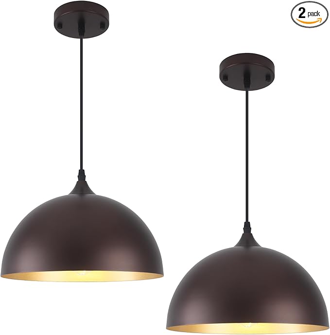 Kitchen Pendant Lights 2 Pack, 11.8 Inch Farmhouse Pendant Light Fixtures, Adjustable Height Dome Hanging Light for Dining Room Cafe Barn,Oil Rubbed Bronze Finish