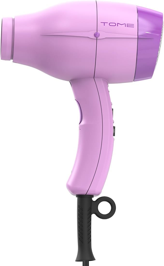 TOME Hair Dryer with Diffuser, 1875W Ionic Blow Dryer with Comb Attachment and Concentrator for Home Use, Fast Drying with Cool Shot and 2 Heat & 2 Speed Settings, 125V, Purple