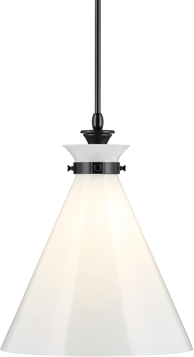 Kichler Laria 1-Light Pendant Light Fixture with Opal Glass, Kitchen Island Hanging Light in Black, Updated Traditional Style for Kitchen Island (19.75" x 16"), 52775BK