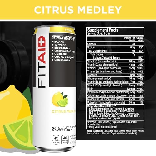 LIFEAID FITAID Workout Recovery Blend Variety Pack BCAA Glucosamine Full B Complex Electrolytes Omega-3s 100% Clean Vegan Naturally Sweetened & Flavored 12-oz. cans (Pack of 24) - Packaging May Vary