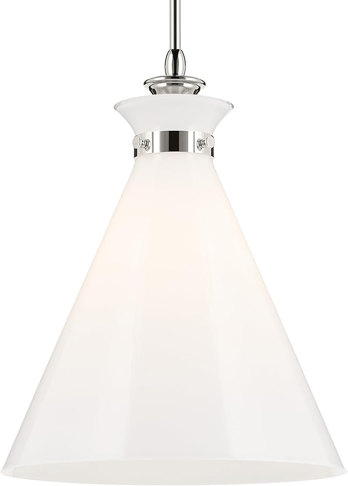 Kichler Laria 1-Light Pendant, Updated Traditional Light, Sloped Ceiling Compatible, for Kitchen with Opal Glass in Polished Nickel (19.75" x 16"), 52775PN