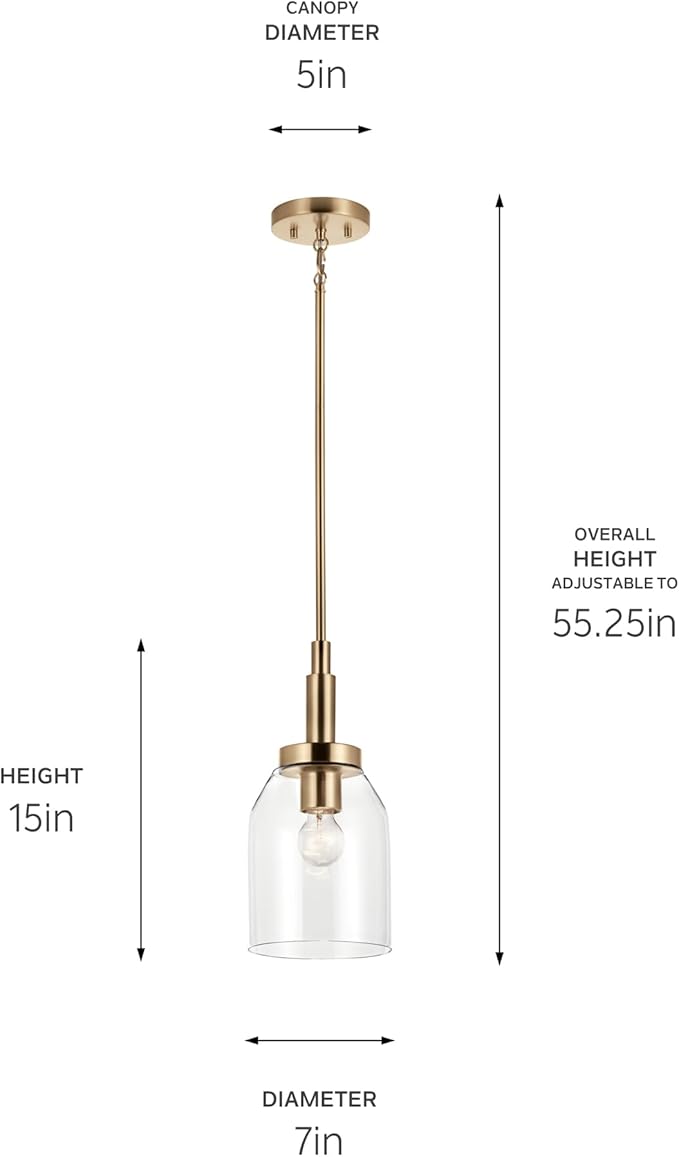 Kichler Madden 1-Light Mini Pendant Light Fixture with Clear Glass Shade in Champagne Bronze, Sloped Ceiling Compatible for Kitchen Island Hanging Lighting (15" x 7 "), 52725CPZ