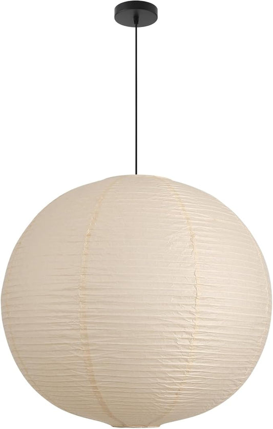 Large Paper Pendant Light with Cord and Canopy, 23.6in Off-White Rice Paper Hanging Lamp, Japanese Japandi Wabi Sabi Lantern Lamp Chandelier for Living Dining Room Bedroom Kitchen 1 Pack