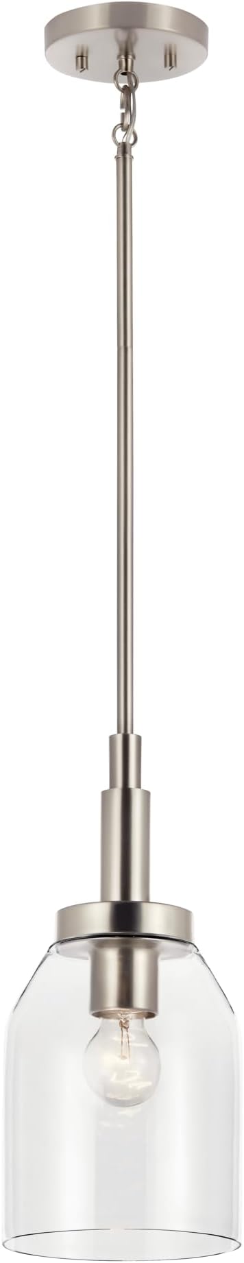 Kichler Madden 1-Light Mini Pendant Light Fixture with Clear Glass in Brushed Nickel, Sloped Ceiling Compatible for Kitchen Island or Bathroom (15" x 7"), 52725NI