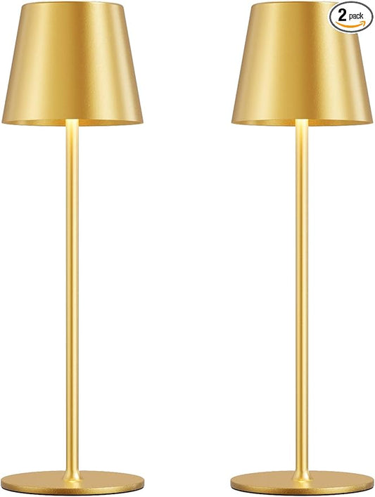 Cordless Table Lamp Rechargeable Gold - KK 2 Pack 5000mAH Battery Operated Lamp for Dining Table, 3 Color Stepless Dimming Wireless Lamp for Counter, Outdoor Patio, Touch Control, Water Repellent
