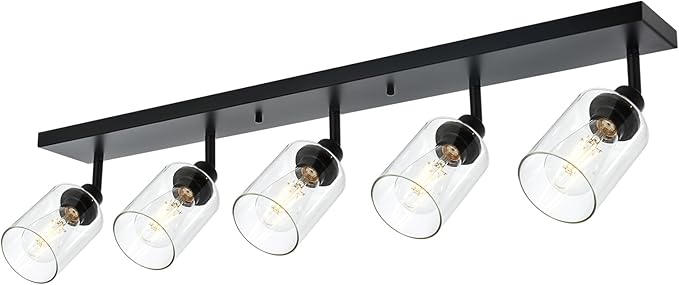 5 Light Black Bathroom Spotlight Fixture with Rotatable Light Head Indoor Vanity Lighting with Clear Glass Shade Metal Ceiling Mount Fixture