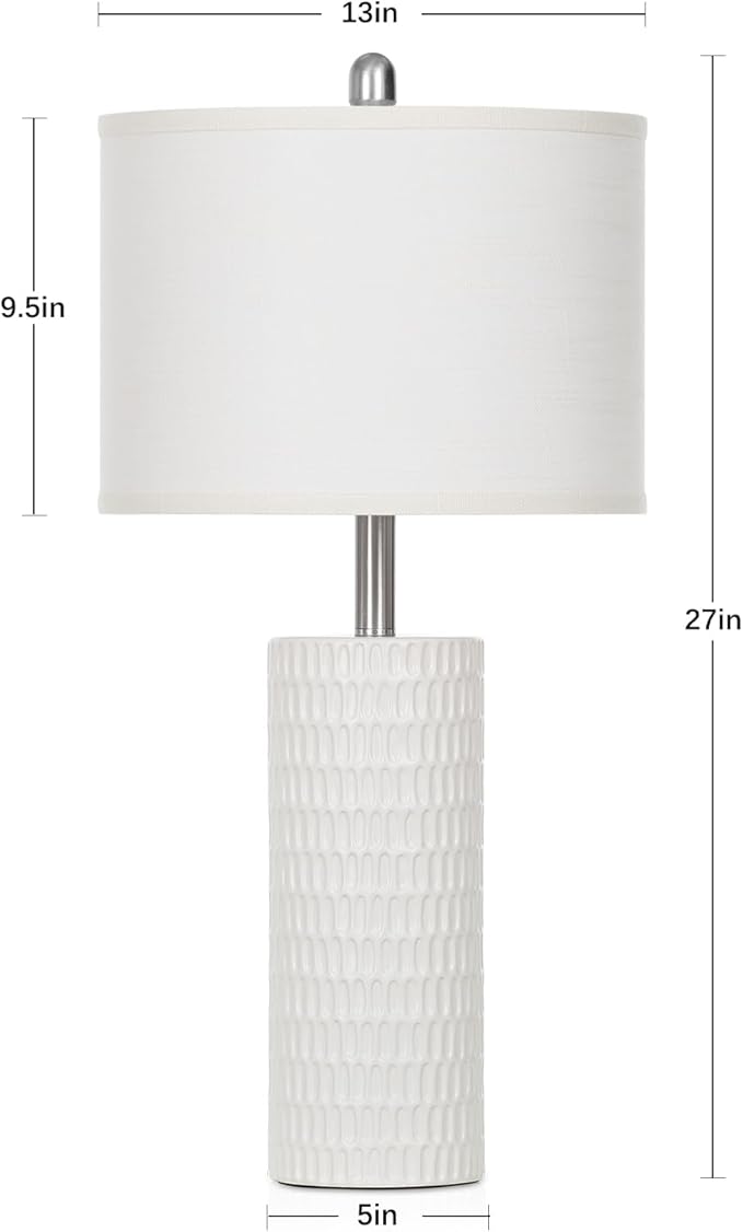 Cinyirong 27" Ceramic Table Lamp, Farmhouse Table Lamp for Living Room, White Lamp for Bedroom, Night Stand, Modern Bedside Lamp Set of 2, End Table Lamps, White(2 Bulbs Included)