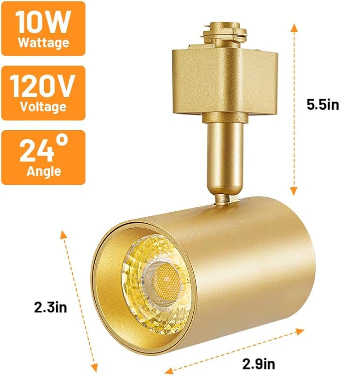 VANoopee 5-Color Gold LED Track Lighting Heads H Type Track Light Heads Dimmable, 2000K 3000K 4000K 5000K 6000K Adjustable, Flicker Free CRI90+ 24° 10W 800lm 5CCT (4 Pack)