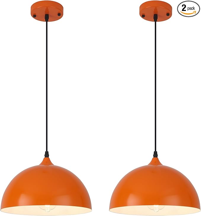 Orange Kitchen Pendant Lights,11.8inches 2 Packs Pendant Light, Farmhouse Pendant Light, Pendant Lights Kitchen Island for Living Room, Bedroom, Dinning Room