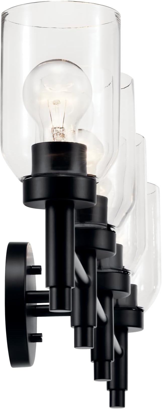 Kichler Madden 4-Light Bathroom Vanity Light Fixture with Clear Glass in Black, Modern Wall Mount Over Mirror for Single or Double Vanity (10.5" x 34"), 55186BK