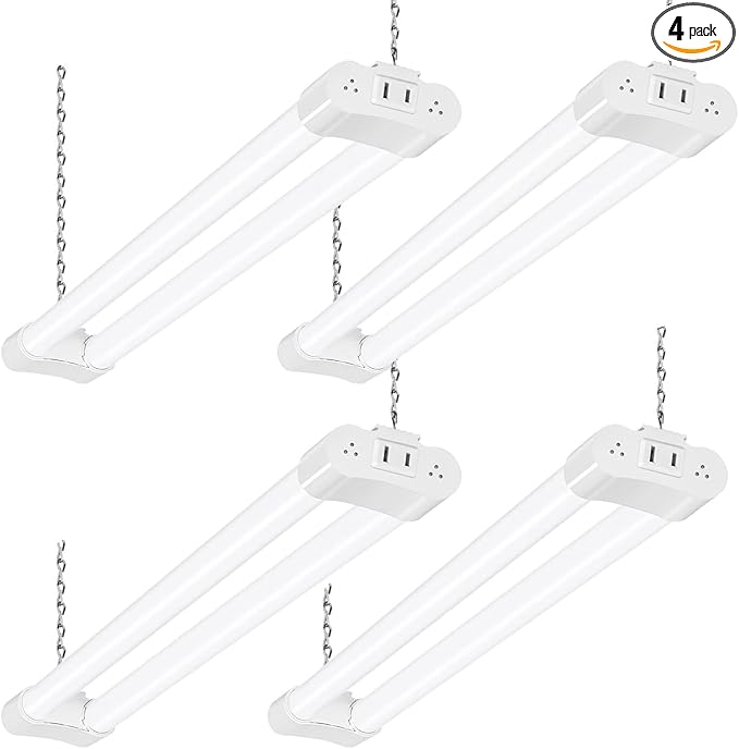 hykolity 4 Pack Linkable LED Shop Light for Garage, 2FT 22W Utility Light Fixture, 2500lm, 5000K Daylight LED Workbench Lighting with Power Cord, Hanging or Flush Mount, White - ETL
