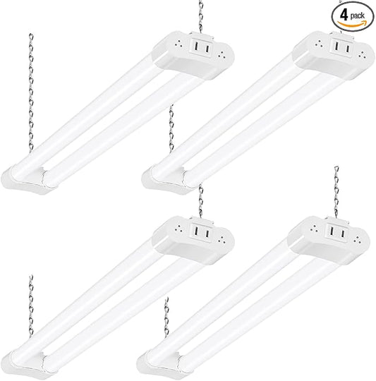 hykolity 4 Pack Linkable LED Shop Light for Garage, 2FT 22W Utility Light Fixture, 2500lm, 5000K Daylight LED Workbench Lighting with Power Cord, Hanging or Flush Mount, White - ETL