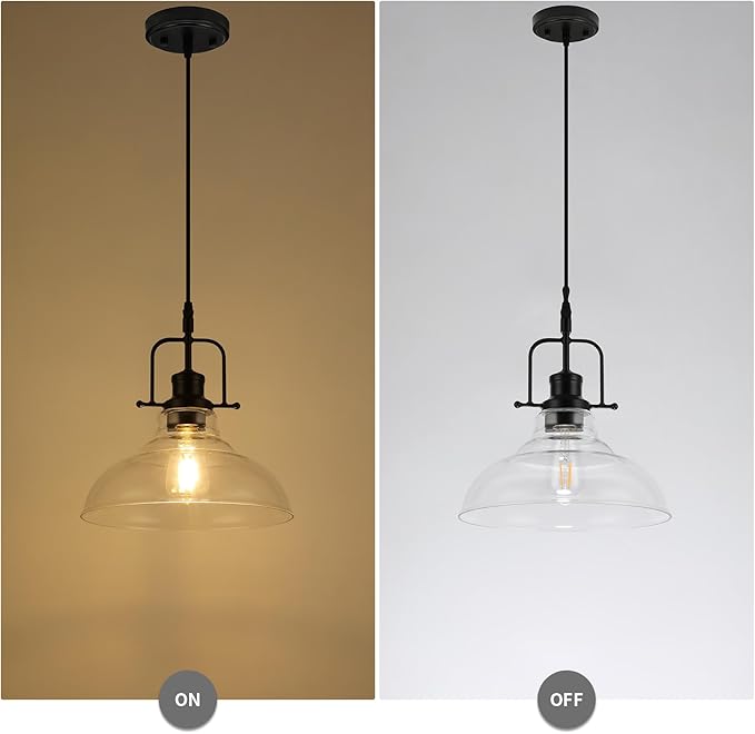 WILON Farmhouse Pendant Lights Kitchen Island Lighting, Black Pendant Light Over The Sink, Vintage Clear Glass Pendant Light, Industrial Hanging Light Fixture for Dining Room Over Table Bar Foyer