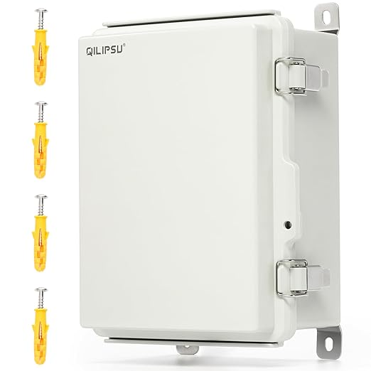 QILIPSU UL94-V0 Outdoor Electrical Box 8.3"x6.3"x3.9" Waterproof Junction Box Weatherproof PC/ABS Alloy Plastic IP66 Project Electric Enclosure Grey Hinged Door