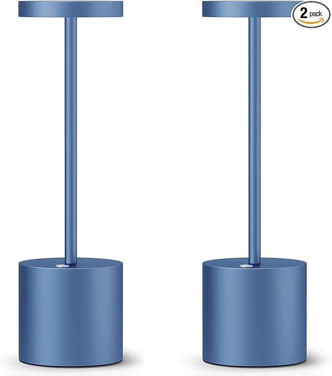 SAKRINGT 2 Pack Cordless Table Lamp Rechargeable,5000mAh Battery Powered Table Light, Dimming Portable LED Desk Lamp for Restaurant/Outdoor(Blue)