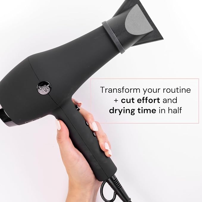 L’Ange Hair Soleil Professional Hair Dryer | Fast Drying Ionic Blow Dryer for Frizz-Free Results | 3 Heat Settings with Cool Shot Feature | Lightweight Hairdryer with Concentrator 1875W | Black