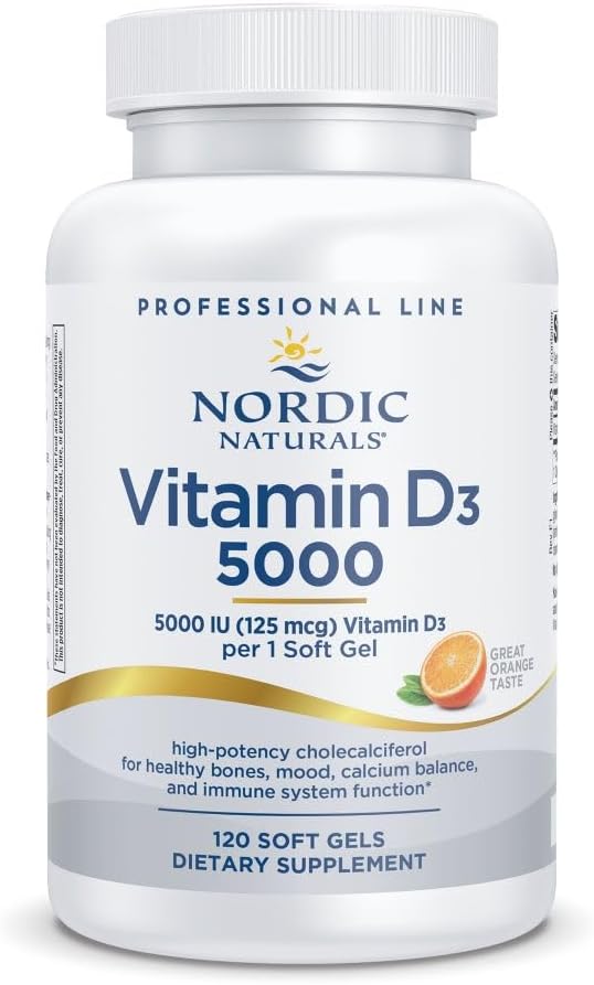 Nordic Naturals プロビタミンD3 5000、オレンジ - 120ミニソフトジェル - 5000IU ビタミンD3 - 健康な骨、気分、免疫システム機能をサポート - 非遺伝子組み換え - 120回分
