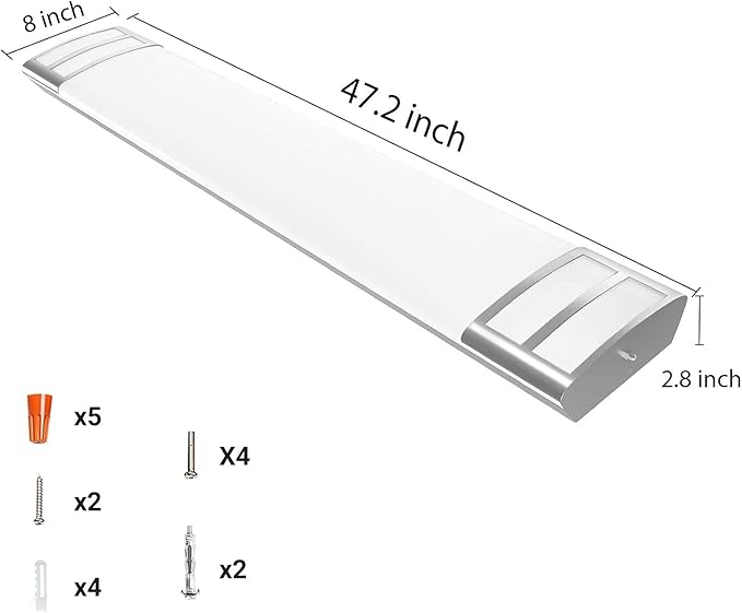 ANTLUX 4ft led Light Fixture 50W 5600lm LED Linear Flush Mount Light, 4000K, 4 Foot led Kitchen Ceiling Light fixtures for Living Room, Laundry, Replace for Fluorescent Version 2 Pack
