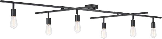 Globe Electric 64000125 64" 6-Light Double Center Swivel Track Lighting, Matte Black, Adjustable Pivoting Heads, Center Canopy, Modern Ceiling Light for Kitchen Island, Hallway, or Dining Room