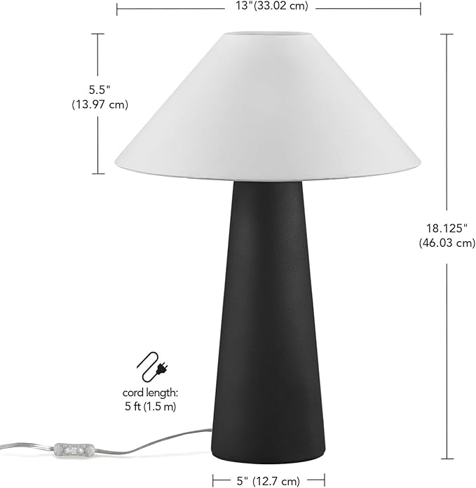 Globe Electric Novogratz x 18" Ceramic Table Lamp, Matte Black, Off-White Tapered Fabric Shade, in-Line Rocker Switch, 5 Ft. Clear Cord, Home Office, Desk, Living Room