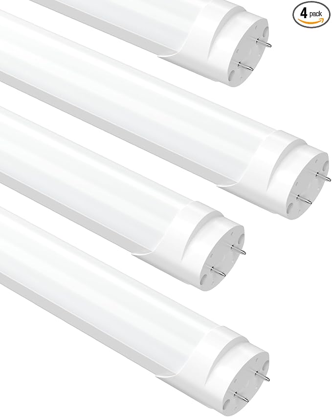 Fluorescent Light Bulbs 48 Inch, T8 LED Bulbs 4 Foot Type A+B, 24W 3200LM 6000K, F32T8 or F40T12 LED 4FT Replacement, Plug and Play or Ballast Bypass, Double or Single End Powered, 4-Pack