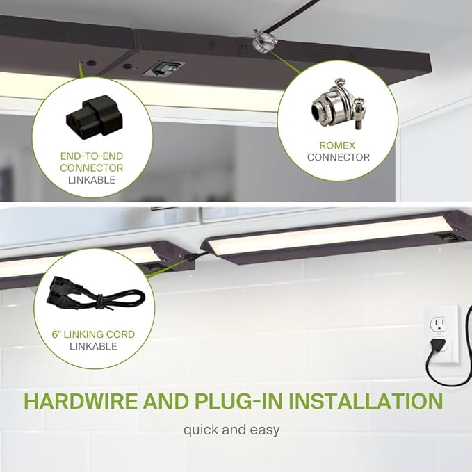 ASD Swivel LED Under Cabinet Lighting Plug in or Hardwired 18 Inch, Dimmable Under Cabinet Lights with High/Low/Off Switch, 3CCT 2700K-4000K, Linkable Under Counter Lights for Kitchen, Bronze, ETL