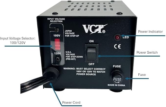 VCT VT-1000J - Japanese Step Up/Down Voltage Transformer Converts Japan 100 Volts To 120Volts OR Vice Versa -1000 Watt,black