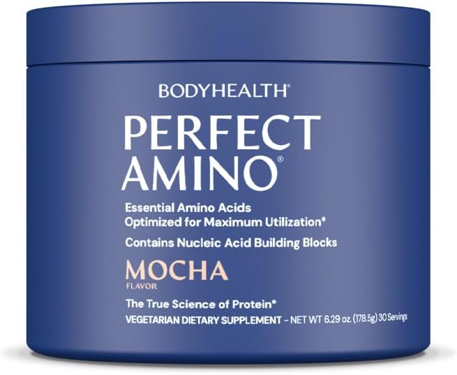 BodyHealth PerfectAmino Powder - BCAA and EAA Powder for Pre and Post Workout - Amino Acid Energy Drink for Men and Women to Support Lean Muscle and Recovery - Mocha - 30 Servings