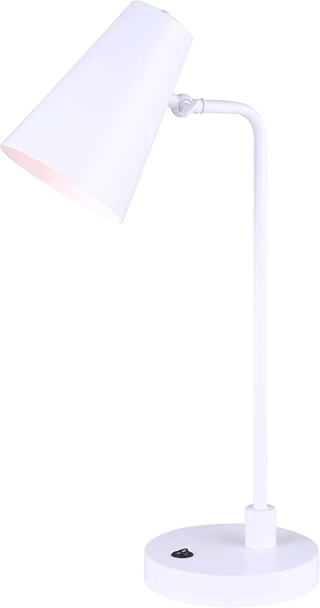 Canarm Orli Table Lamp 22-Inch Minimalist Matte White with Metal Shade, On-Off Switch on Socket for Bedroom or Desktop Lighting