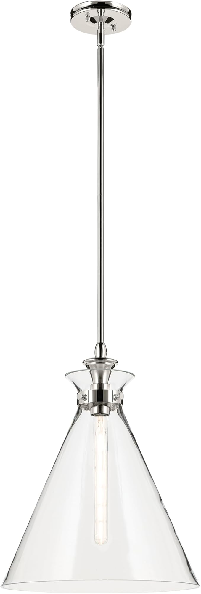 Kichler Laria 1-Light Pendant Light Fixture with Clear Glass in Polished Nickel, Kitchen Island Hanging Light for Traditional Spaces, Sloped Ceiling Compatible (19.75" x 16"), 52775PNCLR