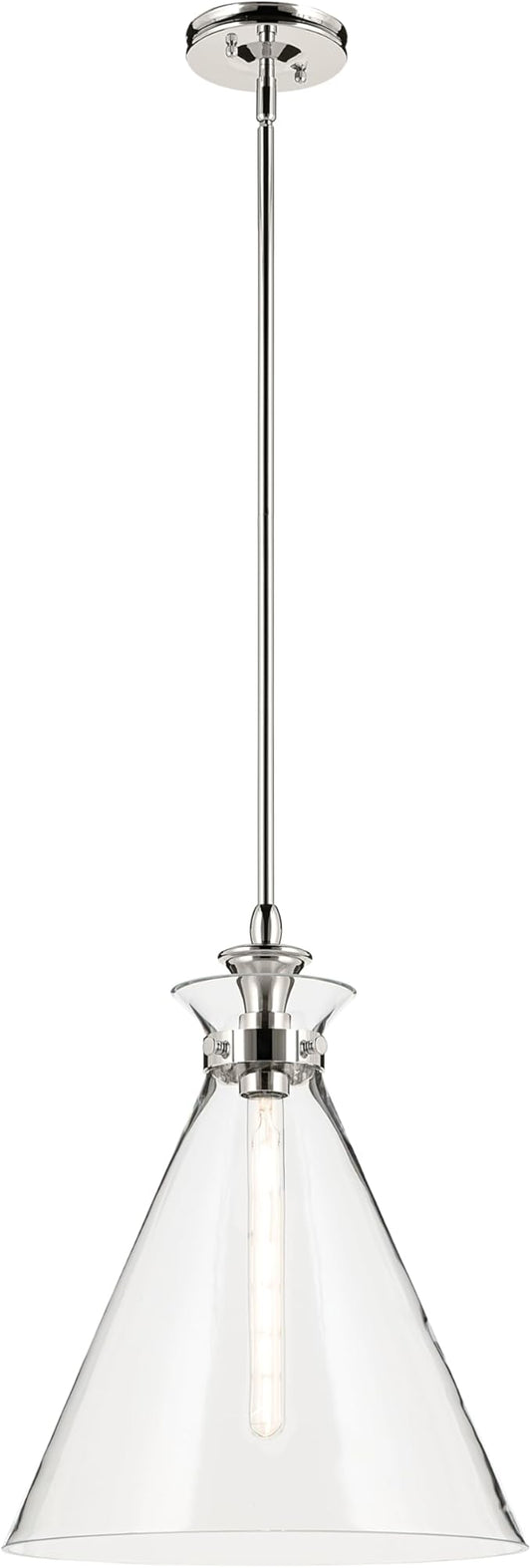 Kichler Laria 1-Light Pendant Light Fixture with Clear Glass in Polished Nickel, Kitchen Island Hanging Light for Traditional Spaces, Sloped Ceiling Compatible (19.75" x 16"), 52775PNCLR
