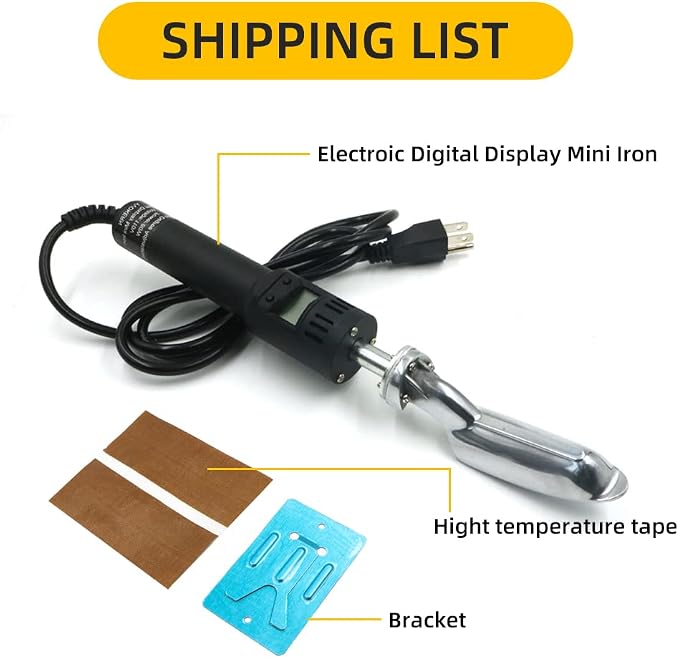Digital Display Electric Mini Iron for Craft Leather Repair Shoes Bag Crease Removal Vinyl Heat Transfer Doll Clothes Ironing, 50-350℃ Adjustable, with High Temp Tape Black