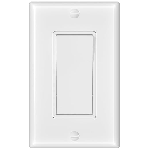 Amico 1 Pack Single Pole Light Switch with Wall Plate, UL Listed, 15A 120/277V, On/Off Rocker Paddle Interrupter Wall Switch, Grounding Screw, Residential Grade, Suitable for Home and Business, White