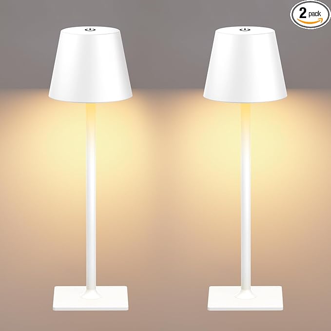 Yogaret White Cordless Table Lamp Set of 2 for Patio Restaurant Home Dinner Kitchen