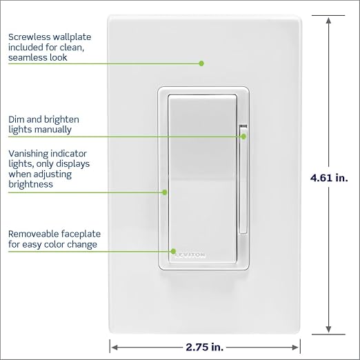 Leviton Decora Smart Dimmer Z-Wave 800 Series, ZW6HD-1RW, White