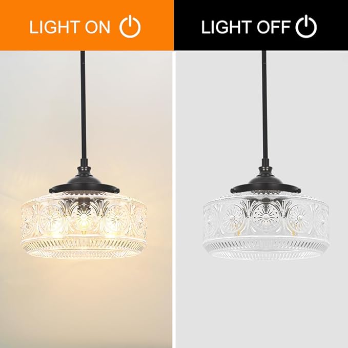 Modern 3 Lights Drum Pendant Light with Etched Glass Shade, Adjustable Height Black Pendant Lights Kitchen Island, Chandelier for Dining Room, Bedroom, Hallway, Bathroom, E12 Base, Bulbs Not Included