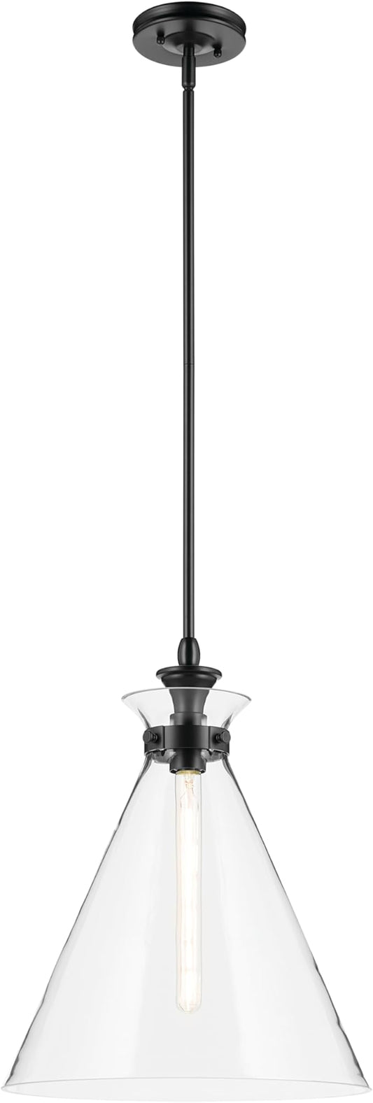 Kichler Laria 1-Light Pendant, Updated Traditional Light, Sloped Ceiling Compatible, for Kitchen with Clear Glass in Black (19.75" x 16"), 52775BKCLR