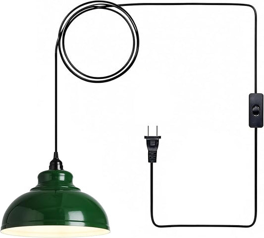 XZHGCEE Plug in Pendant Light: Green Hanging Lamp Plug in, 14.7ft Swag Lamp Cord with On/Off Switch for Kitchen Island/Dining Room/Bedroom/Living Room Hanging Light, No Bulb