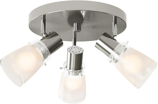 10” Track Lighting Kit, Brushed Nickel Finish Flush Mount Ceiling Light Fixture with Frosted Glass Shades, E26 Base Adjustable Heads Provide Directional Light (3-Light)