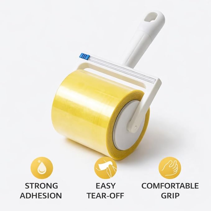 Extra Sticky Lint Roller for Pet Hair, 6cm & 10cm Wide, Tearable Reverse Roll, Reusable Handle, Strong Adhesive Roller for Clothes, Sofa, Carpet, Furniture, Dog & Cat Hair Remover(10cm)
