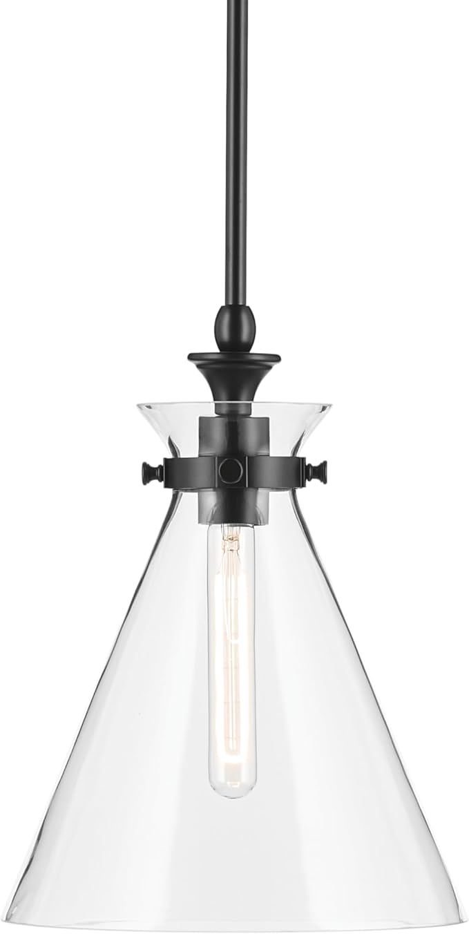 Kichler Laria 1-Light Pendant Light Fixture with Clear Glass, Kitchen Island Hanging Light in Black, Updated Traditional Style for Dining Room (14.5" x 10.5"), 52774BKCLR