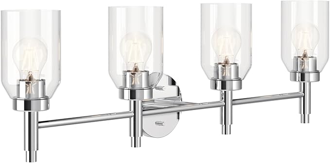 Kichler Madden 4-Light Bathroom Vanity Light Fixture with Clear Glass in Chrome, Modern Wall Mount Lighting for Single or Double Vanity Over Mirror (10.5" x 34"), 55186CH